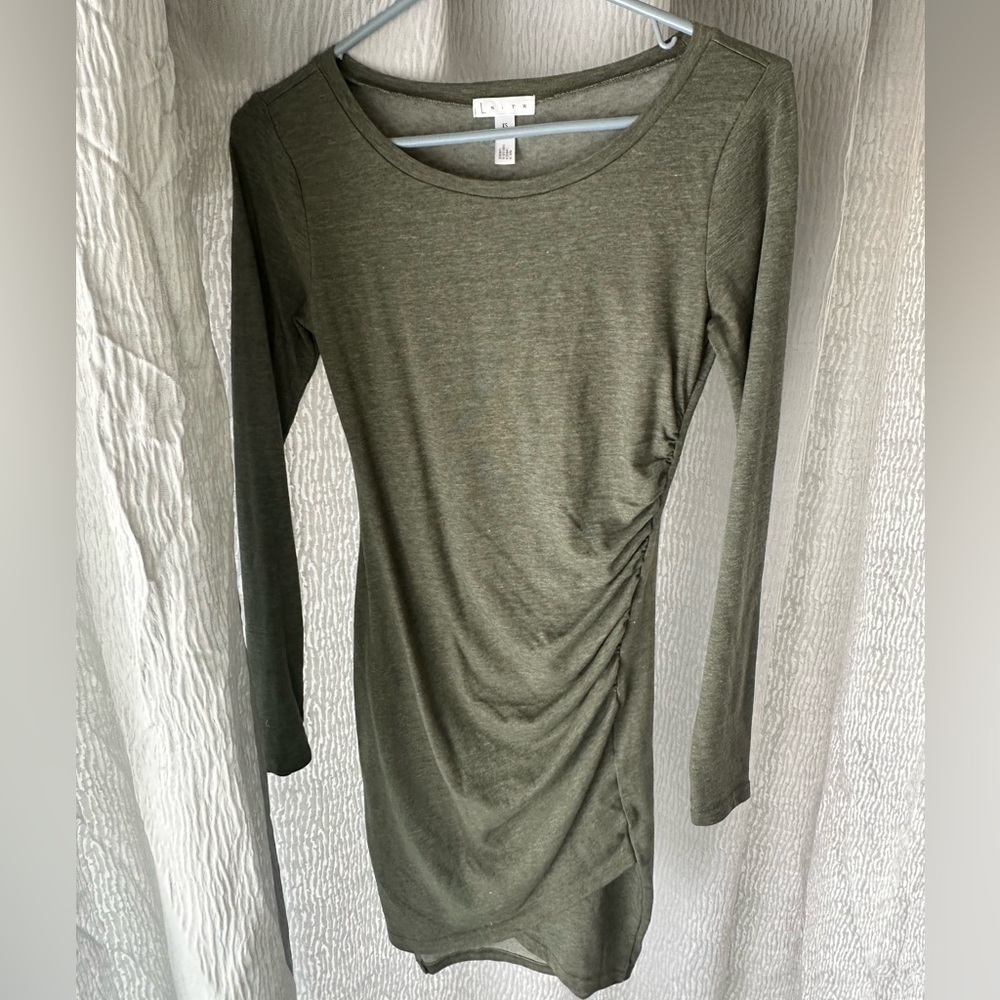 Green Long sleeve Dress Asymmetrical Casual Wear